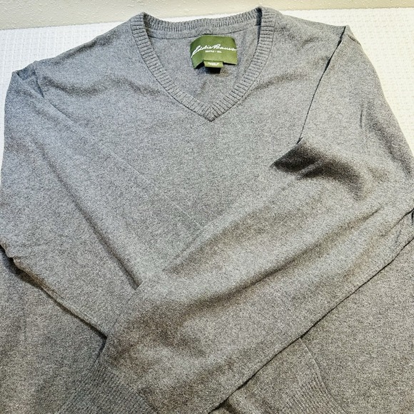 Vintage Eddie Bauer XXL Mens Gray V-Neck Cotton Cashmere Blend Pullover Soft 90s - Picture 9 of 14